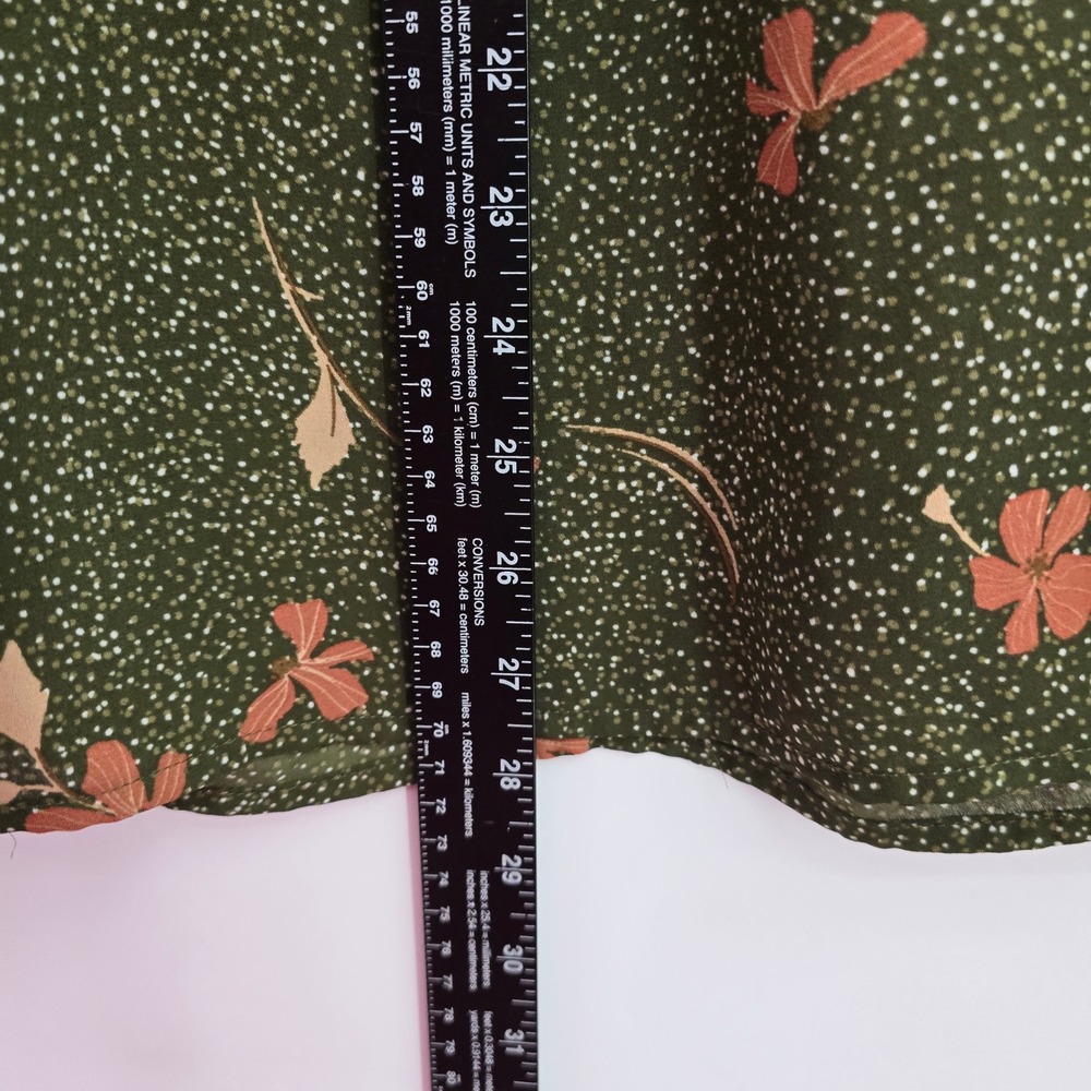 Les Serein Womens 2X Olive Green Floral Ruffle Cap Sleeve V-Neck Tie Blouse - Picture 8 of 10